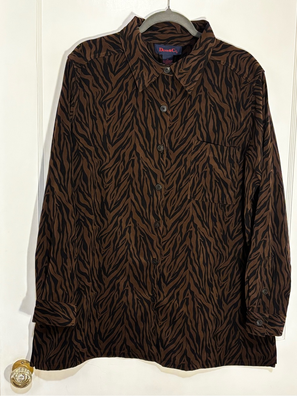Denim&Co Brown and Black Zebra-Print Button-Down Shirt
